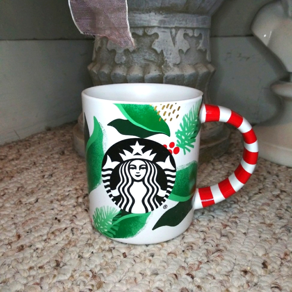 Starbucks 2019 Green White & Red Holiday Siren Logo Candy Cane Handle Coffee Cup